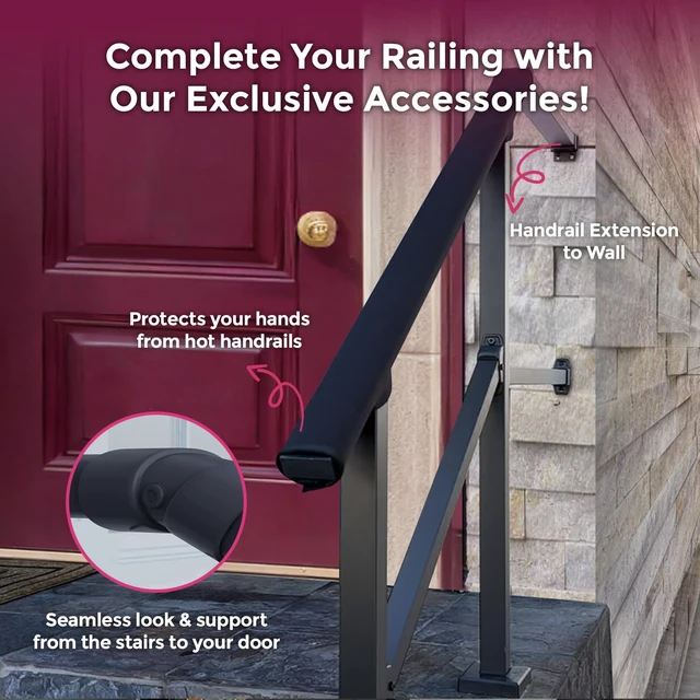 Alt view image 6 of 7 - Fence & Rail Hand Rails for Outdoor Steps Extension, 4ft Rectangular Handrail Extension to Wall, Handrails for Step Landings Ideal for Porch, Deck, & Stair Railing Indoor & Outdoor