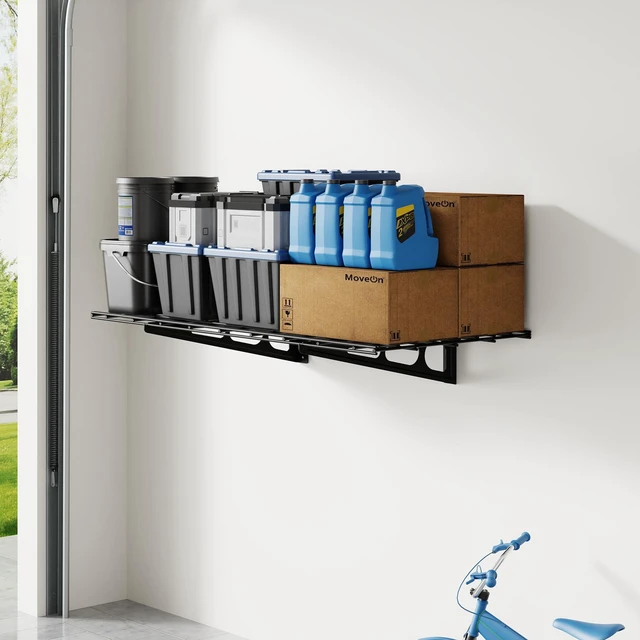 Main image of 1-Pack 2x3ft Garage Shelving Wall-Mounted Storage Rack, Black Heavy-Duty Wall Shelving, Holds Up to 200 lbs, Garage Storage Shelving for Organization & Storage Bins, Classic Series
