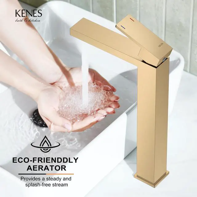Alt view image 7 of 7 - Champagne Bronze Vessel Sink Faucet 1 Handle, Tall Bathroom Faucet Vessel Bowl Faucet with Pop Up Drain & Supply Lines, Lead-Free cUPC & NSF Certified, 1 Hole Faucet for Vanity RV Restroom