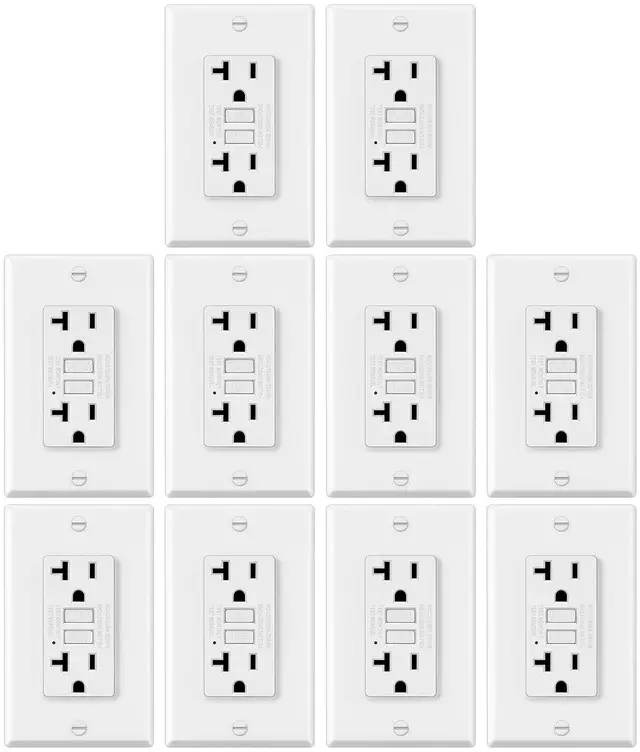 Main image of 10 Pack GFCI Outlets 20 Amp, NTR GFI Receptacle, ETL Listed, White Slim Design, 20a Non-Tamper Resistant with LED Indicator, Ground Fault Circuit Interrupter, Wallplate Included