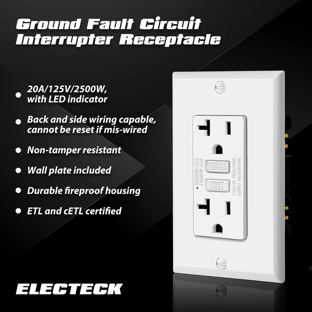Alt view image 2 of 7 - 10 Pack GFCI Outlets 20 Amp, NTR GFI Receptacle, ETL Listed, White Slim Design, 20a Non-Tamper Resistant with LED Indicator, Ground Fault Circuit Interrupter, Wallplate Included