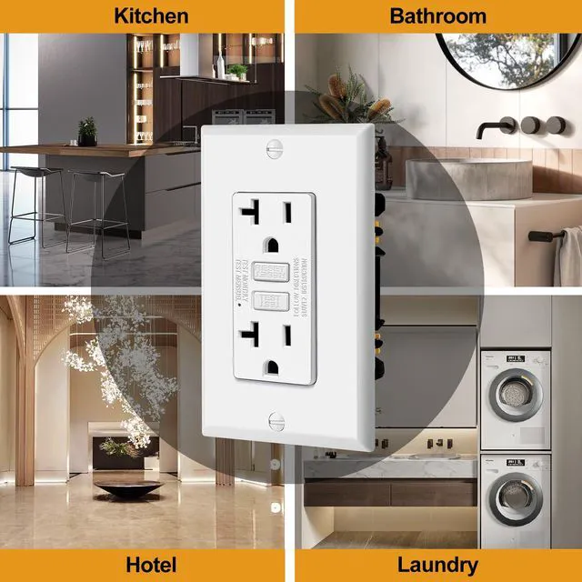 Alt view image 6 of 7 - 10 Pack GFCI Outlets 20 Amp, NTR GFI Receptacle, ETL Listed, White Slim Design, 20a Non-Tamper Resistant with LED Indicator, Ground Fault Circuit Interrupter, Wallplate Included