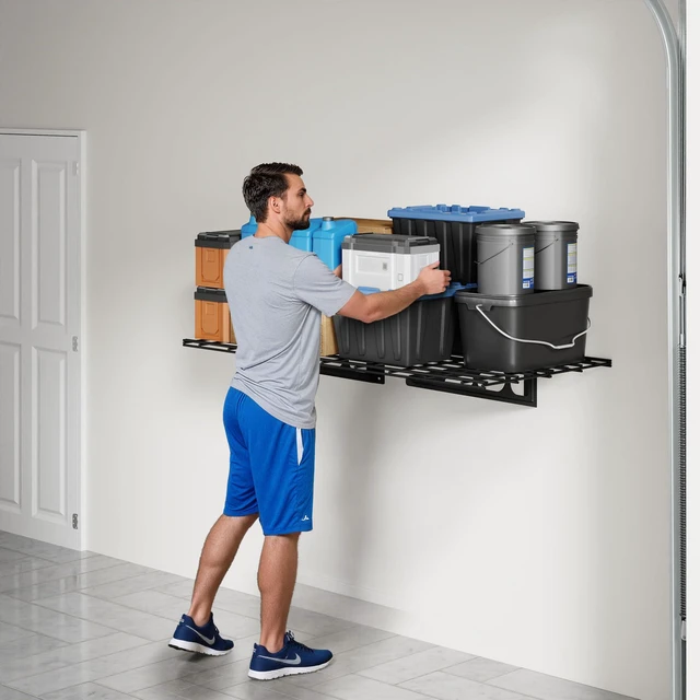 Alt view image 2 of 7 - 1-Pack 2x3ft Garage Shelving Wall-Mounted Storage Rack, Black Heavy-Duty Wall Shelving, Holds Up to 200 lbs, Garage Storage Shelving for Organization & Storage Bins, Classic Series