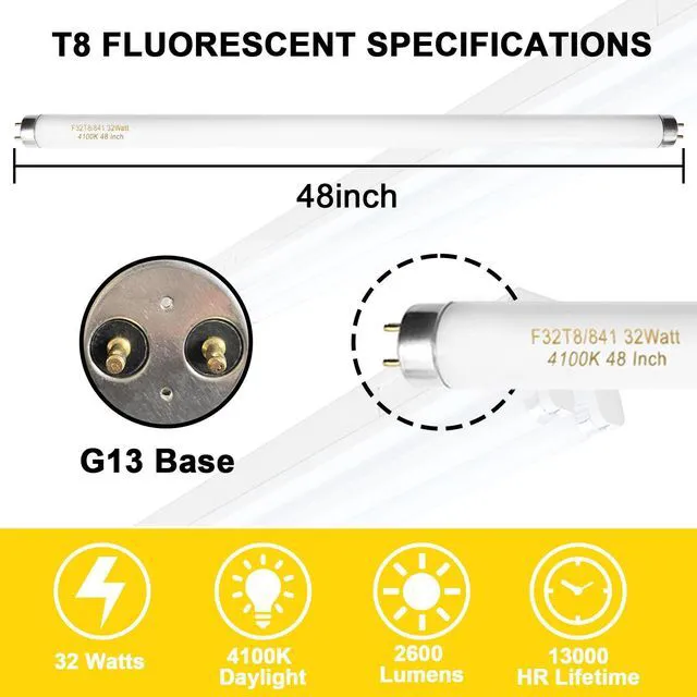 Alt view image 3 of 7 - 25 Pack F32T8/841 Fluorescent Tube 48 Inch, T8 Fluorescent Light Bulb 4 Foot 32 Watt 4100K Cool White 2750 Lumens G13 Base