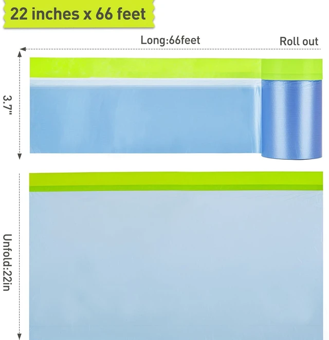 Alt view image 2 of 7 - Pre-Taped Masking Film for Painting - 22" x 66' Painters Plastic Sheeting with Automotive Paint Tape and Drape for Covering Cars, Walls, Windows and Furniture Protection (2 Rolls)