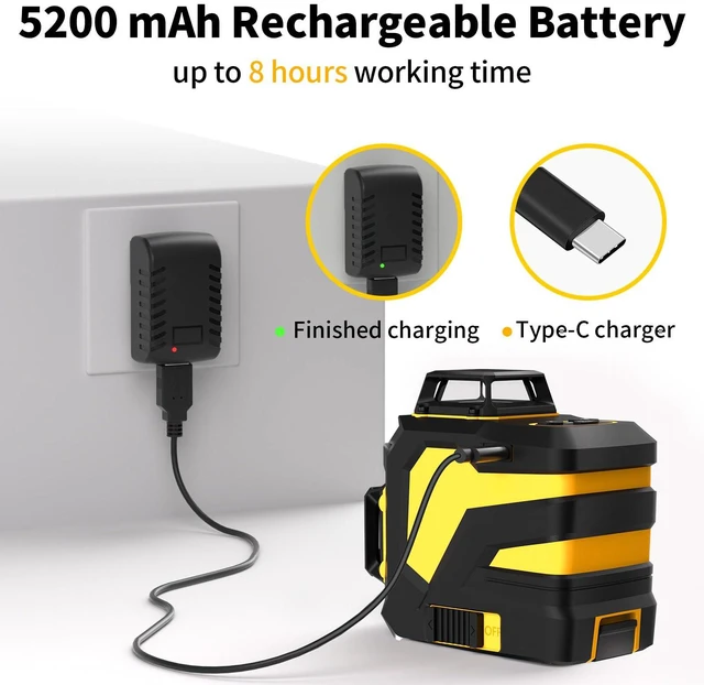 Alt view image 3 of 7 - Laser Level with 12 Green Lines, Built-in 5200 mAh Li-ion Battery 3×360° Full Coverage, for Construction and Picture Hanging