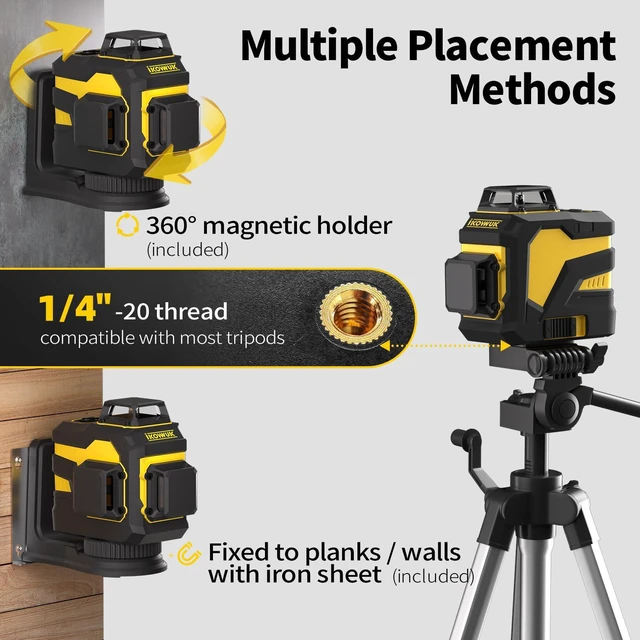 Alt view image 5 of 7 - Laser Level with 12 Green Lines, Built-in 5200 mAh Li-ion Battery 3×360° Full Coverage, for Construction and Picture Hanging