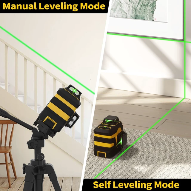 Alt view image 6 of 7 - Laser Level with 12 Green Lines, Built-in 5200 mAh Li-ion Battery 3×360° Full Coverage, for Construction and Picture Hanging