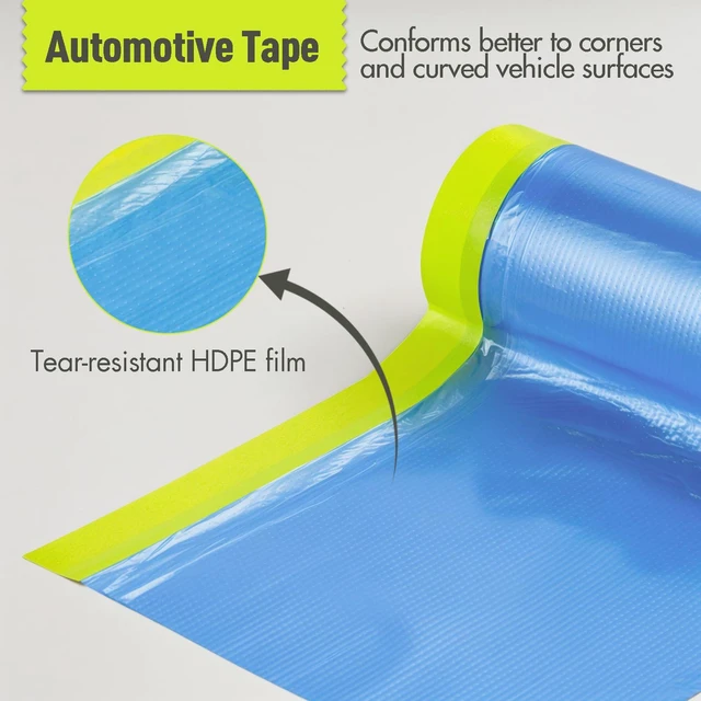 Alt view image 5 of 7 - Pre-Taped Masking Film for Painting - 70" x 66' Painters Plastic Sheeting for House & Automotive Paint, Tape and Drape for Covering Cars, Walls, Windows and Furniture Protection (1 Roll)