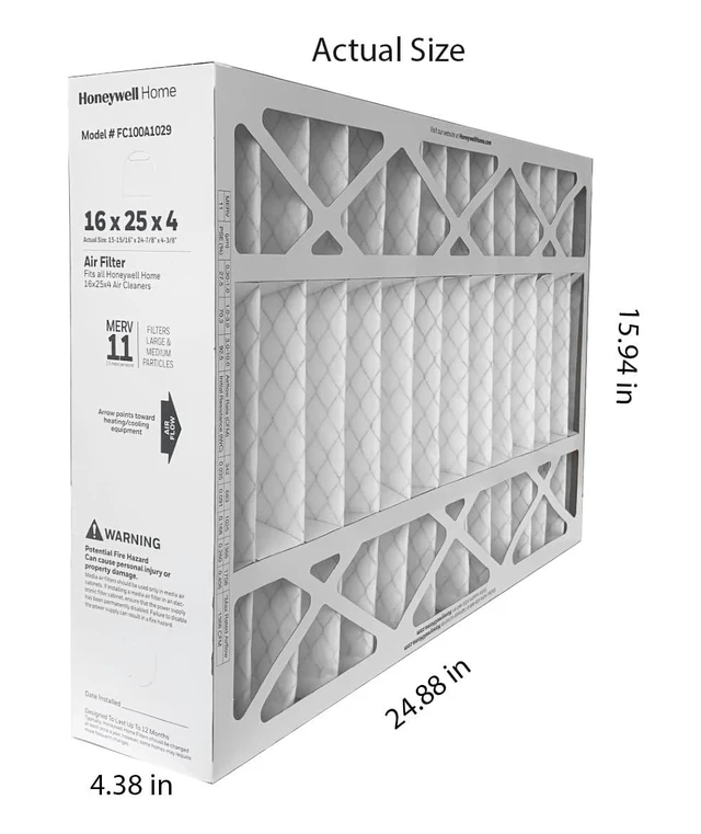 Alt view image 3 of 7 - FC100A1029 (2 Pack) - 16" x 25" x 4" Pleated Air Filter, MERV 11 Bundle with Same Day Supply Filter Change Reminder