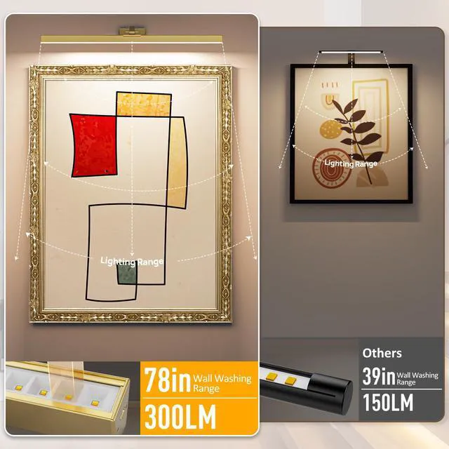 Alt view image 2 of 7 - Picture Lights for Wall, Brushed Gold Battery Operated Picture Light 24in Art Light CCT Dimmable Recharging Battery Wall Light with Remote Control for Living Room Gallery