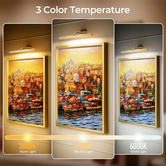 Alt view image 4 of 7 - Picture Lights for Wall, Brushed Gold Battery Operated Picture Light 24in Art Light CCT Dimmable Recharging Battery Wall Light with Remote Control for Living Room Gallery