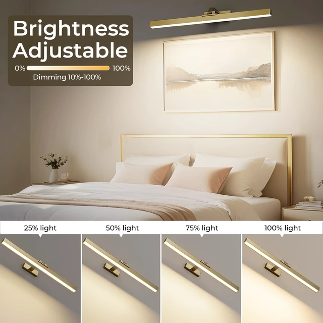 Alt view image 5 of 7 - Picture Lights for Wall, Brushed Gold Battery Operated Picture Light 24in Art Light CCT Dimmable Recharging Battery Wall Light with Remote Control for Living Room Gallery