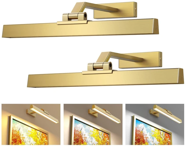 Main image of Picture Lights for Wall, Brushed Gold Battery Operated Picture Light 16in Art Light CCT Dimmable Recharging Battery Wall Light with Remote Control for Living Room Gallery 2PCS