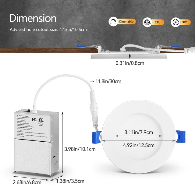 Alt view image 7 of 7 - 4 Inch 6 Pack LED Recessed Lighting with Night Light Canless, Ultra Thin, Wafer Downlight, Soffit, 5CCT, Dimmable, 9W, 750LM, ETL, Energy Star, IC rated