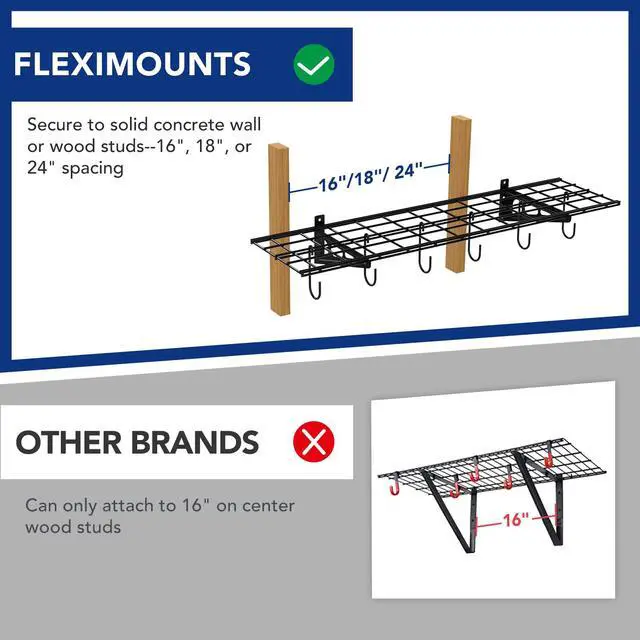 Alt view image 3 of 7 - 1-Pack 1x4 ft Garage Wall Shelving, Include 6 Bike Hooks, Black Wall Shelf Garage Organization System w/Bike Hangers, Storage Rack, Floating Shelves, 150 lbs Weight Capacity, Classic Series