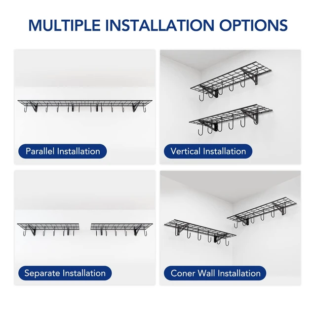 Alt view image 5 of 7 - 1-Pack 1x4 ft Garage Wall Shelving, Include 6 Bike Hooks, Black Wall Shelf Garage Organization System w/Bike Hangers, Storage Rack, Floating Shelves, 150 lbs Weight Capacity, Classic Series