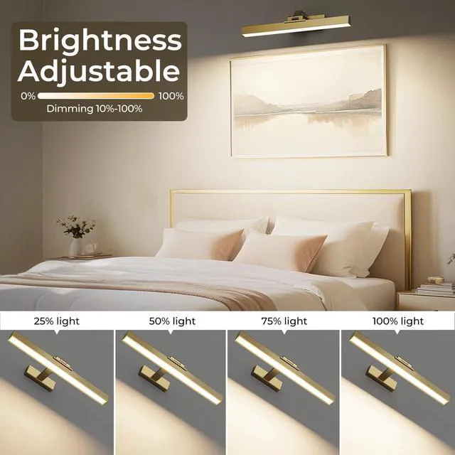 Alt view image 6 of 7 - Picture Lights for Wall, Brushed Gold Battery Operated Picture Light 16in Art Light CCT Dimmable Recharging Battery Wall Light with Remote Control for Living Room Gallery 2PCS