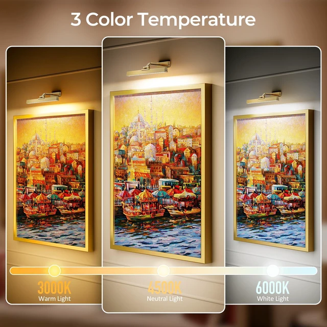 Alt view image 7 of 7 - Picture Lights for Wall, Brushed Gold Battery Operated Picture Light 16in Art Light CCT Dimmable Recharging Battery Wall Light with Remote Control for Living Room Gallery 2PCS