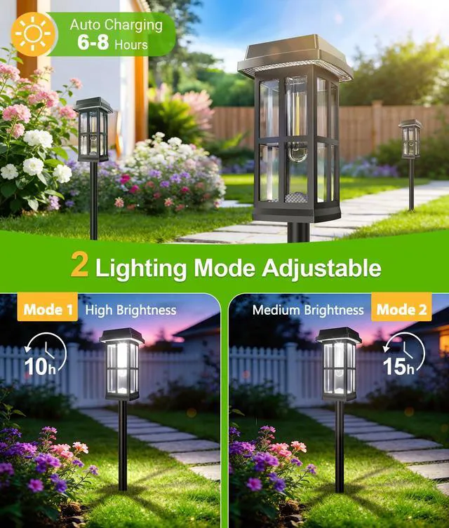 Alt view image 4 of 6 - 12 Pack Solar Pathway Lights Outdoor, 2 Lighting Modes Waterproof Solar Lights Outdoor, Brighter Up to 15Hrs Outdoor Solar Lights for Garden Landscape Path Walkway Driveway Sidewalk