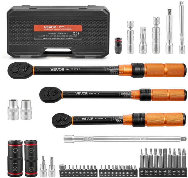 Main image of Torque Wrench Set 1/4" 3/8" 1/2" Drive Click Torque Wrench 47-Piece, Dual Scale Readings, ±3% High Precision, with Spark Plug Sockets, Bits, Extension Bars, Storage Case, for Automotive Repair