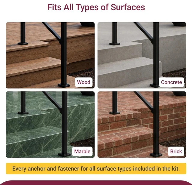 Alt view image 7 of 7 - CR Fence & Rail Handrails for Outdoor Steps & Indoor Stair Railing Kit for Seniors, 1-2 Steps Safety Hand Rail for Porch & Deck, with 26" top Rail