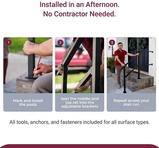 Alt view image 5 of 7 - CR Fence & Rail Handrails for Outdoor Steps & Indoor Stair Railing Kit for Seniors, 1-2 Steps Safety Hand Rail for Porch & Deck, with 26" top Rail