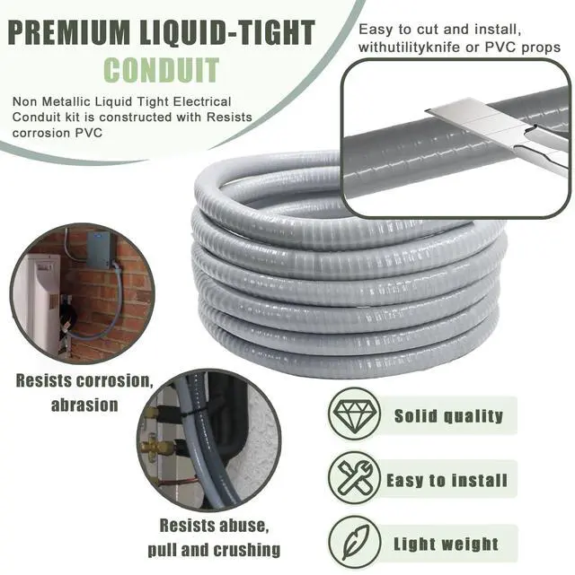 Alt view image 3 of 7 - Liquid-Tight Conduit and Connector Kit - 3/4 Inch 75 FT Non Metallic Liquid Tight Electrical Conduit with 5 Straight and 5 Angle Fittings