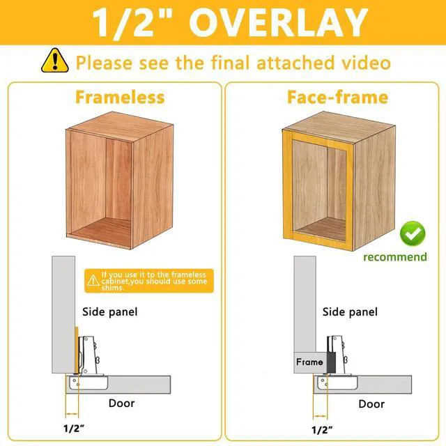 Alt view image 2 of 7 - 60 Pack Soft Close Cabinet Door Hinges for 1/2 Inch Overlay Cupboard Door, 105 Degree Opening Angel, Stainless Concealed Kitchen Cabinet Hinges with Mounting Screws and Manual