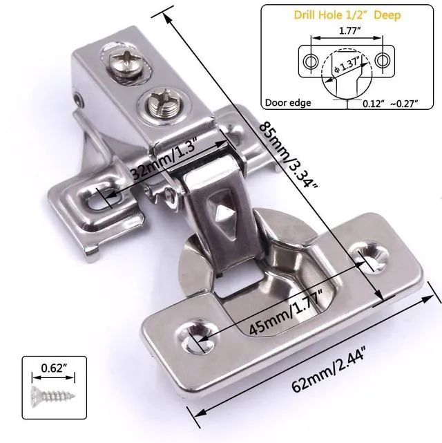 Alt view image 5 of 7 - 60 Pack Soft Close Cabinet Door Hinges for 1/2 Inch Overlay Cupboard Door, 105 Degree Opening Angel, Stainless Concealed Kitchen Cabinet Hinges with Mounting Screws and Manual