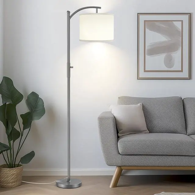 Main image of Dimmable Floor Lamp, Arc Floor Lamps for Living Room, Stepless Dimming Modern Standing Lamp with Linen Shade, Tall Lamp for Bedroom Office Dining Room- Grey