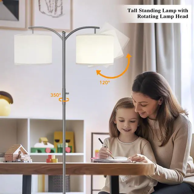 Alt view image 4 of 7 - Dimmable Floor Lamp, Arc Floor Lamps for Living Room, Stepless Dimming Modern Standing Lamp with Linen Shade, Tall Lamp for Bedroom Office Dining Room- Grey
