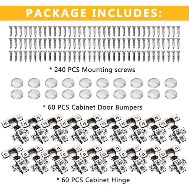 Alt view image 7 of 7 - 60 Pack Soft Close Cabinet Door Hinges for 1/2 Inch Overlay Cupboard Door, 105 Degree Opening Angel, Stainless Concealed Kitchen Cabinet Hinges with Mounting Screws and Manual