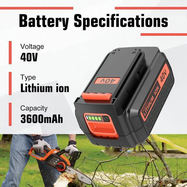 Alt view image 2 of 7 - 2Pack 40V 3.6Ah Replacement for Black and Decker 40v Battery and Charger Compatible withBlack and Decker 40 Volt Battery LBXR36 LBXR2036 LST540 LCS1240 LBX1540 LST136W Black Decker 40V String Tools