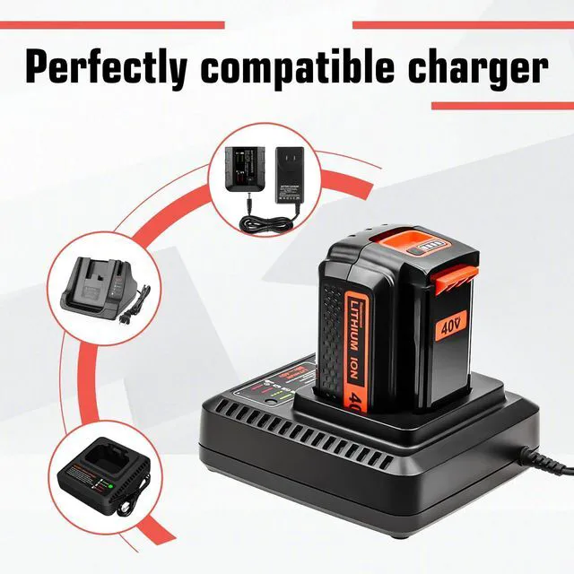 Alt view image 5 of 7 - 2Pack 40V 3.6Ah Replacement for Black and Decker 40v Battery and Charger Compatible withBlack and Decker 40 Volt Battery LBXR36 LBXR2036 LST540 LCS1240 LBX1540 LST136W Black Decker 40V String Tools