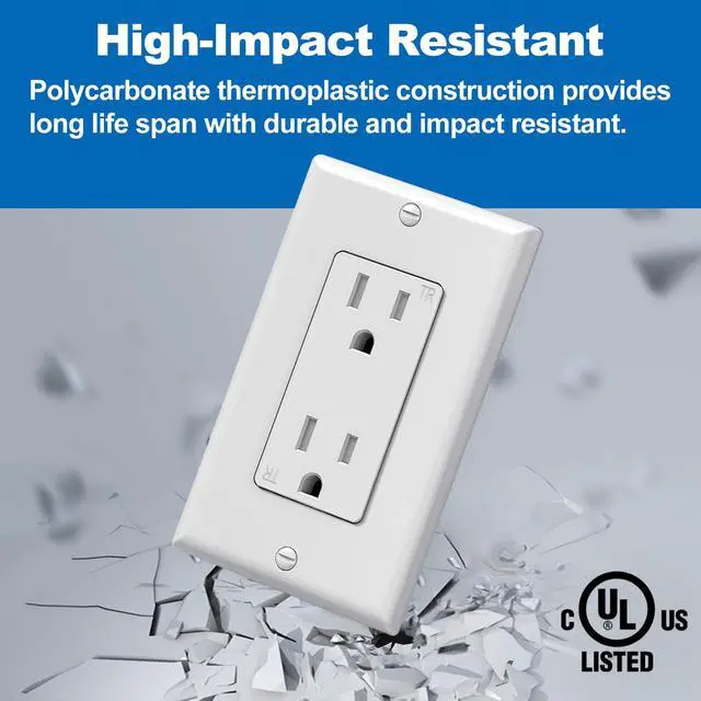 Alt view image 4 of 7 - 50 Pack Receptacle Outlets, 15 Amp Wall Outlet, UL Listed, Tamper Resistant Electrical Outlet, Decorator Receptacles for Residential and Commercial Use, 125V/1875W, Wall Plate Included, White