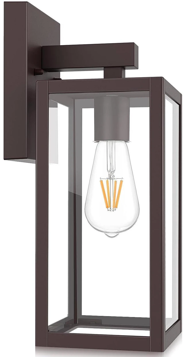 Main image of Outdoor Wall Light Fixture, Exterior Waterproof Wall Lantern Porch Wall Sconce Dark Chocolate, Anti-Rust, E26 Socket, Clear Glass, Outside Wall Mount Light, Front Door Lighting for Patio