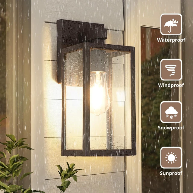 Alt view image 2 of 7 - Outdoor Wall Light Fixture, Exterior Waterproof Wall Lantern Porch Wall Sconce Dark Chocolate, Anti-Rust, E26 Socket, Clear Glass, Outside Wall Mount Light, Front Door Lighting for Patio