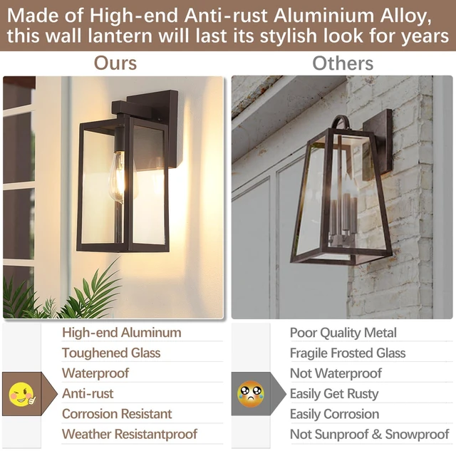Alt view image 3 of 7 - Outdoor Wall Light Fixture, Exterior Waterproof Wall Lantern Porch Wall Sconce Dark Chocolate, Anti-Rust, E26 Socket, Clear Glass, Outside Wall Mount Light, Front Door Lighting for Patio