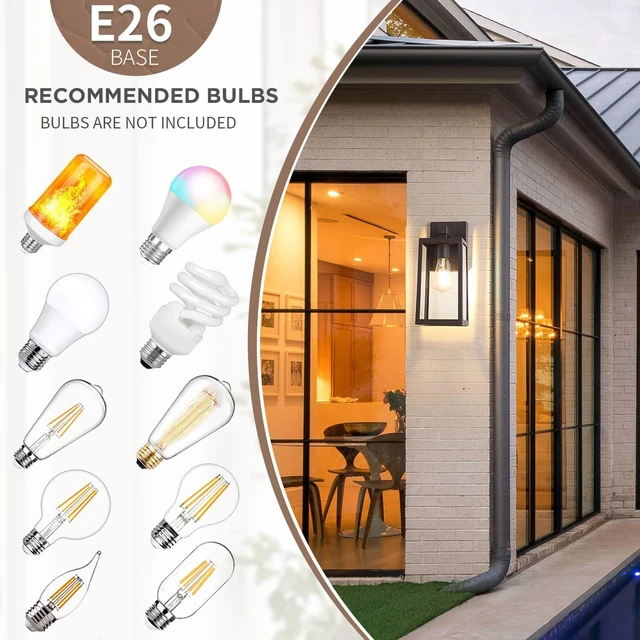 Alt view image 4 of 7 - Outdoor Wall Light Fixture, Exterior Waterproof Wall Lantern Porch Wall Sconce Dark Chocolate, Anti-Rust, E26 Socket, Clear Glass, Outside Wall Mount Light, Front Door Lighting for Patio