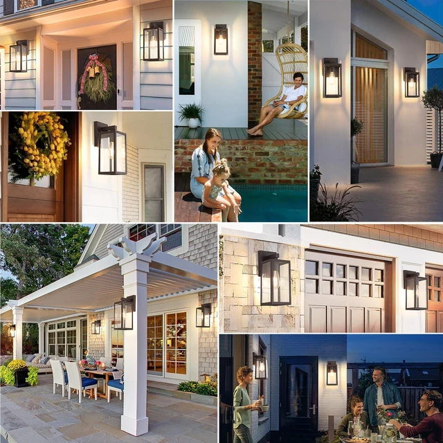 Alt view image 7 of 7 - Outdoor Wall Light Fixture, Exterior Waterproof Wall Lantern Porch Wall Sconce Dark Chocolate, Anti-Rust, E26 Socket, Clear Glass, Outside Wall Mount Light, Front Door Lighting for Patio