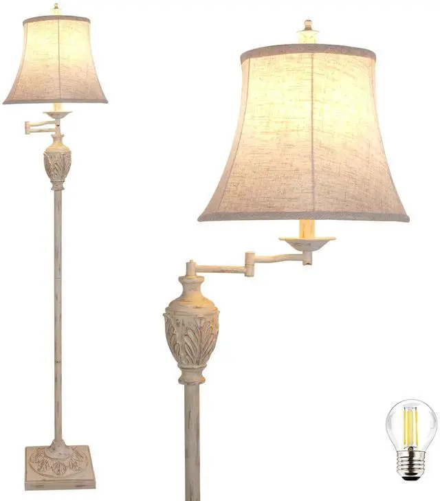 Main image of Traditional LED Floor Lamp with 350° Adjustable Swing Arm Lamp Vintage Pole lamp Swing arm for Living Room, Bedroom and Office Rustic Upright Floor Light for Home Décor with Faux Silk Fabric Shade