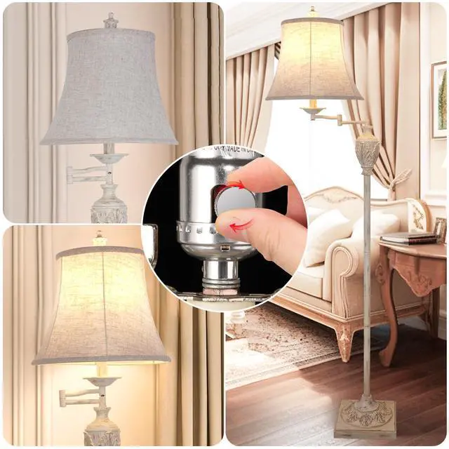 Alt view image 3 of 6 - Traditional LED Floor Lamp with 350° Adjustable Swing Arm Lamp Vintage Pole lamp Swing arm for Living Room, Bedroom and Office Rustic Upright Floor Light for Home Décor with Faux Silk Fabric Shade