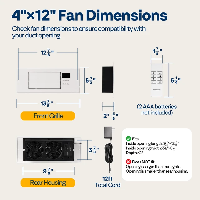 Alt view image 7 of 7 - Register Booster Fan - 4'' x 12'' Opening with Adjustable Louver Smart Thermostat & 10-Speed WIFI App Control - AC Vent Fan for Floor, Ceiling, Wall - Quiet Operation (White)