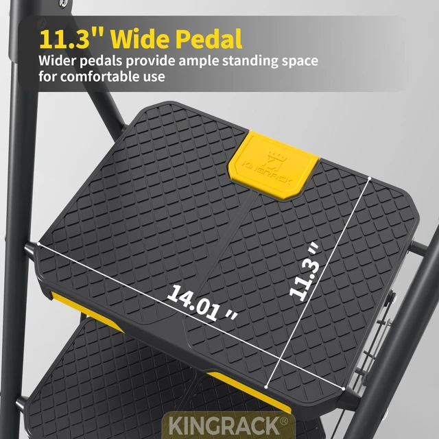 Alt view image 5 of 7 - 4 Step Ladder, Steel Step Stool with Safe-Lock, Load 800lbs, Black Sturdy Steel Step Stool Pass 800lbs Load Testing,Anti-Slip Wide Pedals,folding step ladder for Multi-Purpose, Home, Kitchen