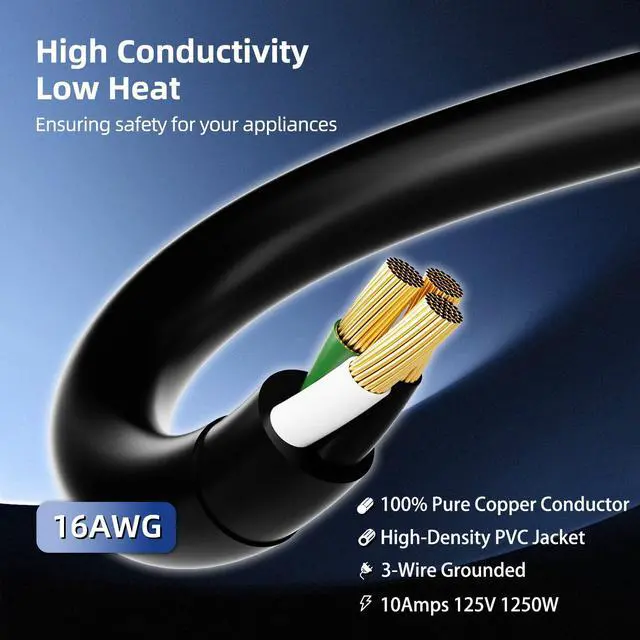 Alt view image 4 of 7 - 100 FT 3 Outlet Outdoor Extension Cord Waterproof, 16/3 SJTW Black Extension Cord with Multiple Outlets, Heavy Duty 16 Gauge 3-Prong Grounded Power Cable for Garden and Home Use, ETL Listed