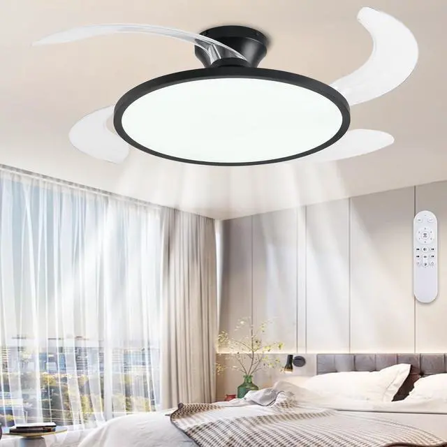 Main image of Retractable Ceiling Fan with Lights Remote Control,42'' Low Profile Ceiling Fan with Retractable Blades,Dimmable Full Spectrum,Modern Fandelier for Living Room Dinning Room Bedroom,Black