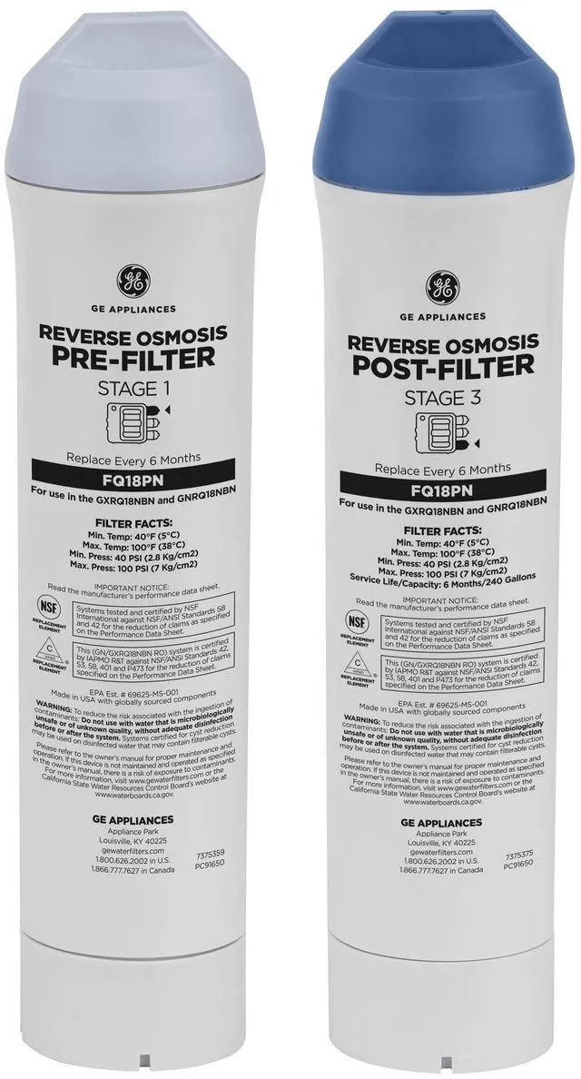Main image of Pre & Post Filter Set Compatible with Select Under Sink Filtration Systems Including GXRQ18NBN, GNRQ18NBN, GXRV40TBN, Replace Every 6 Months, FQ18PN