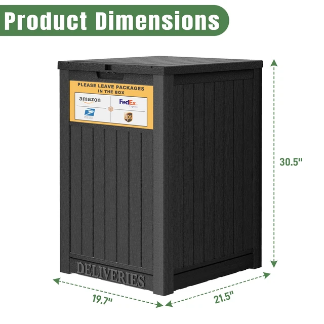 Alt view image 2 of 7 - Package Delivery Box for Outside, Black with Sign, Secure Lockable, Waterproof, Resin, for Porch & Garden
