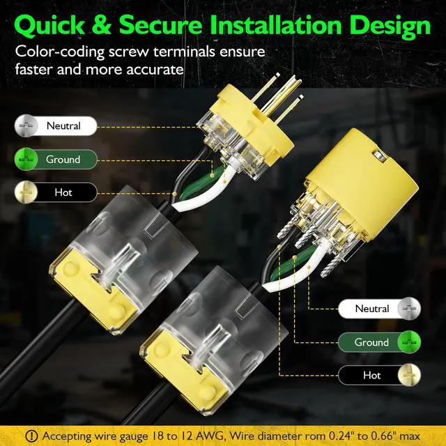 Alt view image 6 of 7 - 10 Sets Lighted Extension Cord Ends Replacement Plug 3 Prong 15A 125V NEMA 5-15P*NEMA 5-15R, Electrical Replacement Plug, Male and Female Extension Cord Ends, 15 Amp Plug, UL Listed,Yellow